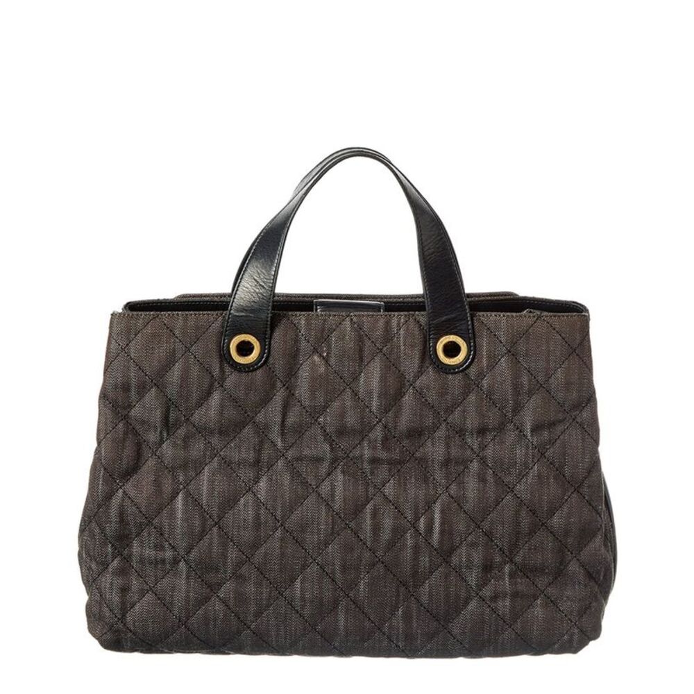 Chanel Black Denim Calfskin Leather Denim Quilted Tote (Authentic Pre-Loved)